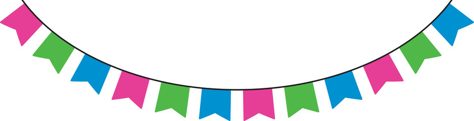 Pink, green, and blue colored party bunting, as the colors of the polysexual flag. LGBTQI concept. Flat design illustration.