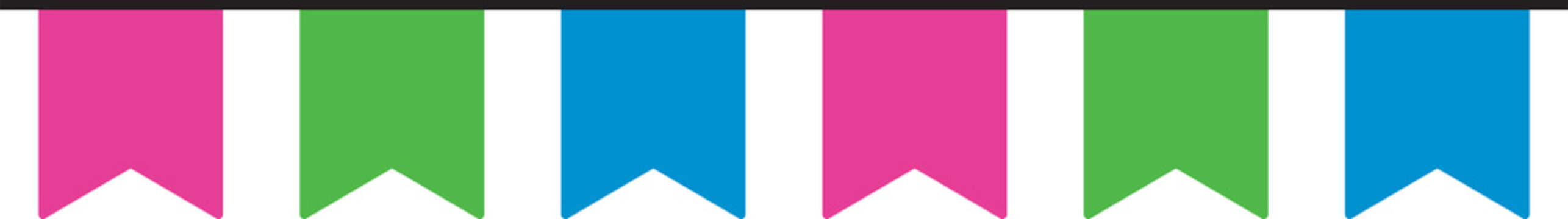 Pink, green, and blue colored party bunting, as the colors of the polysexual flag. LGBTQI concept. Flat design illustration.