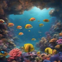 Naklejka na ściany i meble Immersed in Beauty: Surreal Underwater Scene with Exotic Marine Life