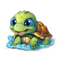 Cute Turtle in cartoon style on a white background