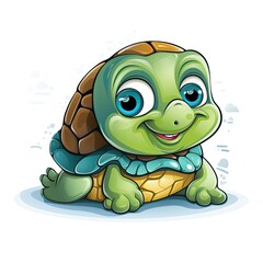 Cute Turtle in cartoon style on a white background