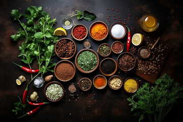 Obraz na płótnie Canvas spices and herbs on a black background