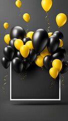 Modern sale banner with yellow and black balloons.
