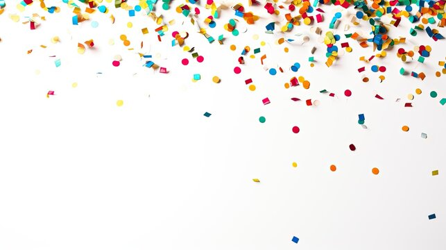 Image of colorful confetti for celebration isolated over white background