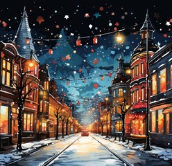 Dazzling Christmas lights decorate the street