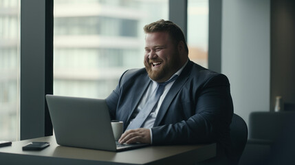 The businessman manager plus size use the laptop