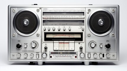 Image of old tape player recorder. Vintage radio isolated over white background - obrazy, fototapety, plakaty