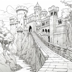 The cute Castle in cartoon style