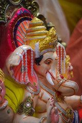 A beautiful idol of Lord Ganpati on display at a workshop India for the festival of Ganesh Chaturthi