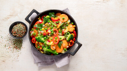 Healthy food cooking.Colorful vegetables on light background.