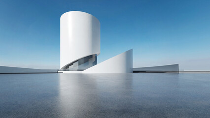 3d render of abstract futuristic modern architecture with empty concrete floor.