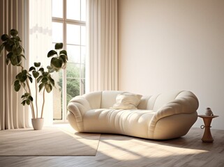 Naklejka premium interior design of a living room in an apartment, house, bright modern interior details with natural light and LED details