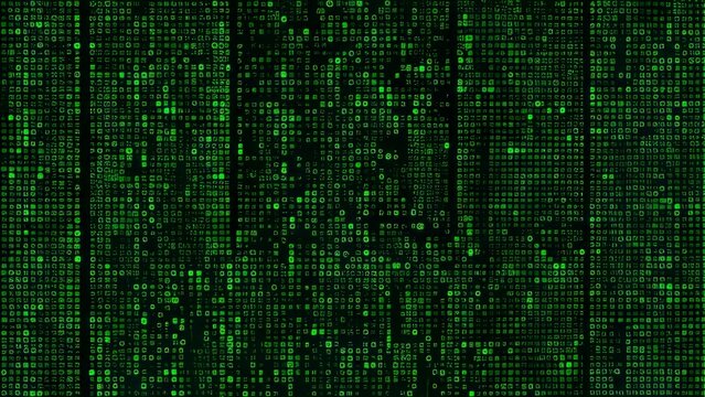 green digital binary data on computer screen background