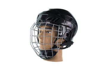 Fototapeta na wymiar hockey helmet on a mannequin isolated on white background