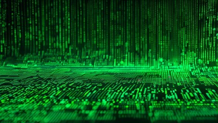 green digital binary data on computer screen background