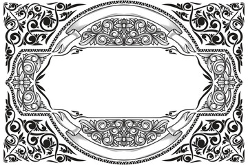Decorative monochrome ornate retro floral blank card