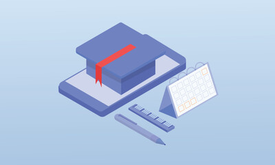 online education isometric.on blue background.3D design.isometric vector design Illustration.