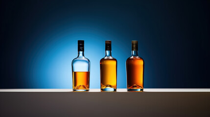 Background with whiskey bottle and glass, empty copy space, wallpaper