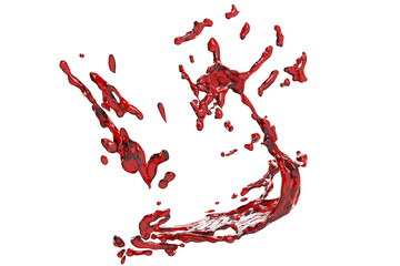 Red blood splatter on white background. It's beautiful liquid splash in high resolution. Bloody pattern design. - obrazy, fototapety, plakaty