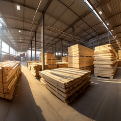 Wood plank deposit store on a construction site background