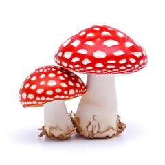 Fly agaric mushrooms isolated on a white background