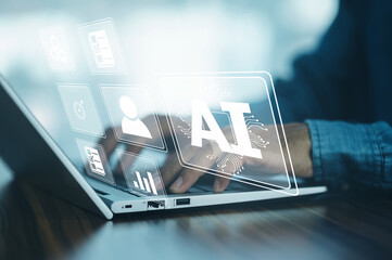 AI (Artificial intelligence) AI management and support technology in the Business plan marketing success customer. AI management concept.