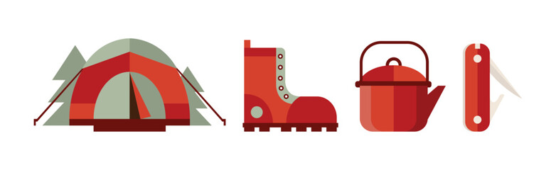 Camping Tourism Icon and Adventure Object Vector Set