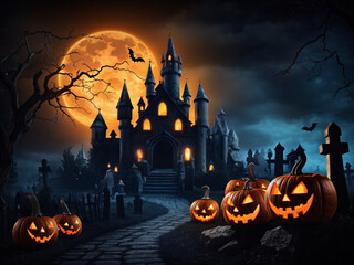 Halloween pumpkin dark night landscape by ai generated
