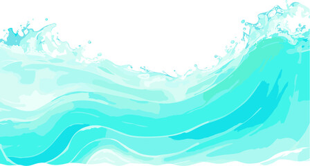 Transparent ocean water wave copy space for text. Isolated blue, teal, turquoise happy cartoon wave for pool party or ocean beach travel. Web banner, backdrop, background , Vector graphic