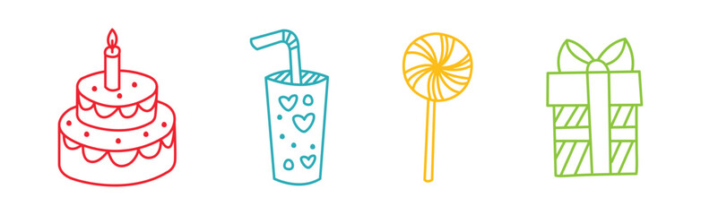 Party and Birthday Celebration Line Symbol and Icon Vector Set