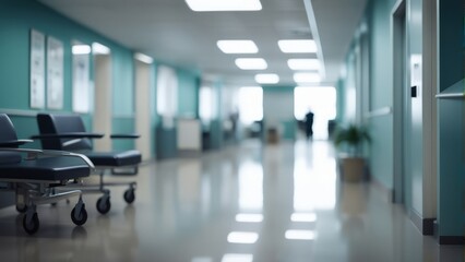 Fototapeta premium Hospital hallway, reception clinic. Unfocused background