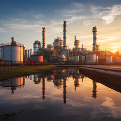 Petrochemical rafinery complex background in the morning golden hours