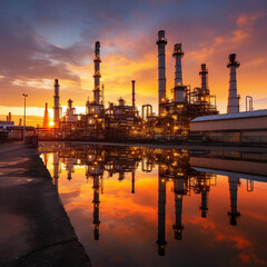 Fototapeta na wymiar Petrochemical rafinery complex background in the morning golden hours