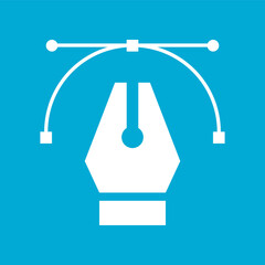 white pentool symbol icon on blue backgroud flat vector design