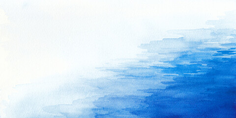 透明水彩で描いた冬の海の風景イラスト　手描き　水面 - obrazy, fototapety, plakaty