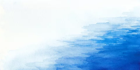 Gordijnen 透明水彩で描いた冬の海の風景イラスト　手描き　水面 © gelatin
