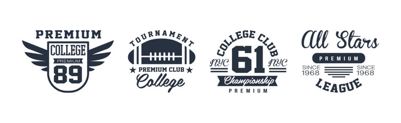 College Sport Premium Club and Tournament Emblem Vector Set