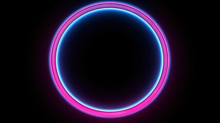 Obraz premium blue pink neon round frame, circle, ring shape, empty space, ultraviolet light, 80's retro style
