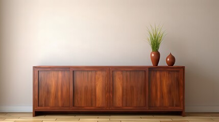 Contemporary Modern Wooden Console Cabinet in Foyer Living Room, Empty Wall, generated by AI