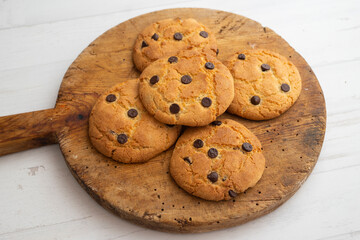 Homemade cookies made with flour, egg and chocolate chips