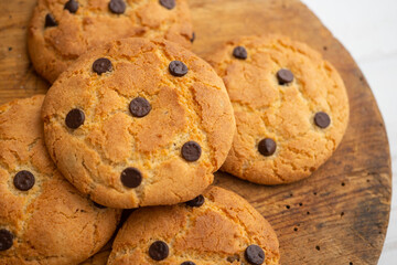 Homemade cookies made with flour, egg and chocolate chips
