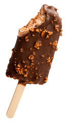 Chocolate and Almond ice cream isolated on white background, Thick Cracking Chocolate and Almond ice cream  on white With clipping path.