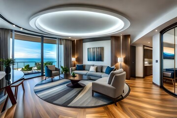 batumi, Georgia - May 15 2023: Full spherical seamless hdr panorama 360 degrees view in interior of modern flat apartment generated AI 