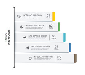 5 data infographics tab paper index template. Vector illustration business abstract background.