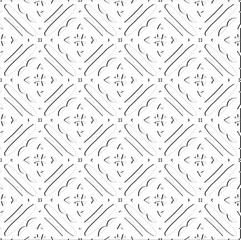 Abstract  background with figures from lines. Black and white texture for web page, textures, card, poster, fabric, textile. Monochrome pattern. Repeating design.