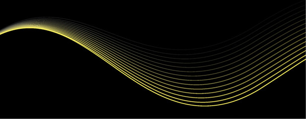 Abstract background with gold curve modern lines on dark background. Illustration horizontal template background banner.