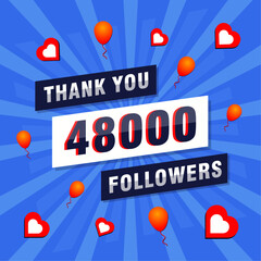 Thank you 48000 or 48k followers. Congratulation card. Greeting social card thank you followers.