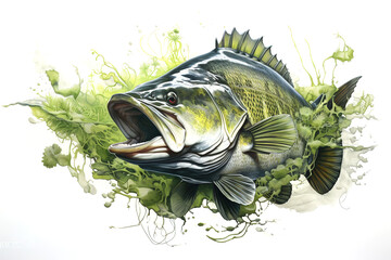 Image of largemouth bass fish. Underwater animals. Illustration, Generative AI.