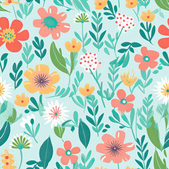 Flowers spring colour palette seamless pattern, AI Generated