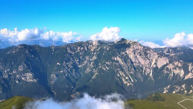 Flying through the clouds and over mountains